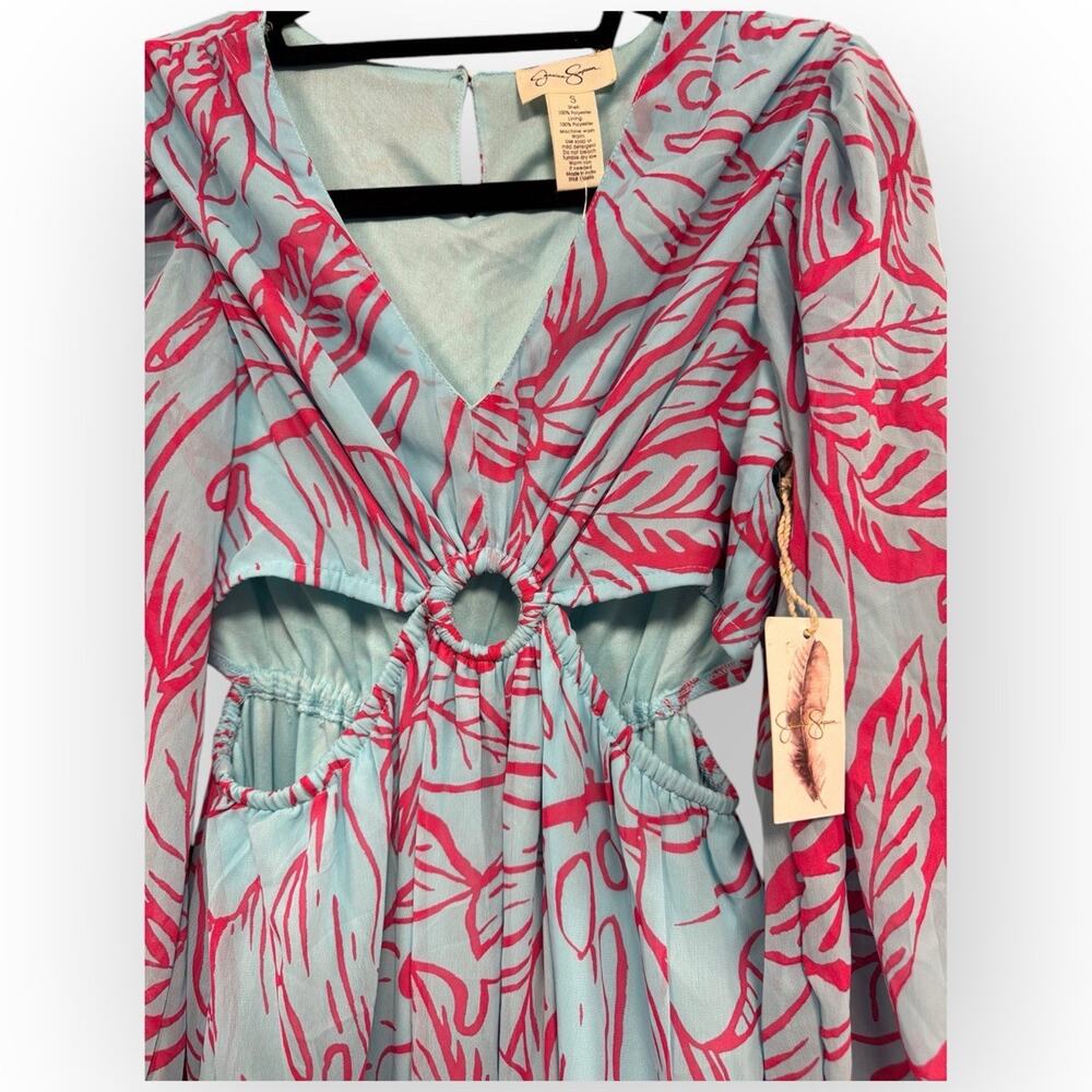 NWT Jessica Simpson Women’s Teal Blue and Pink Floral Chiffon Maxi Dress -Small - Picture 6 of 11